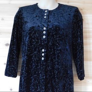 VINTAGE Black Velvet blazer blouse L Rhinestones